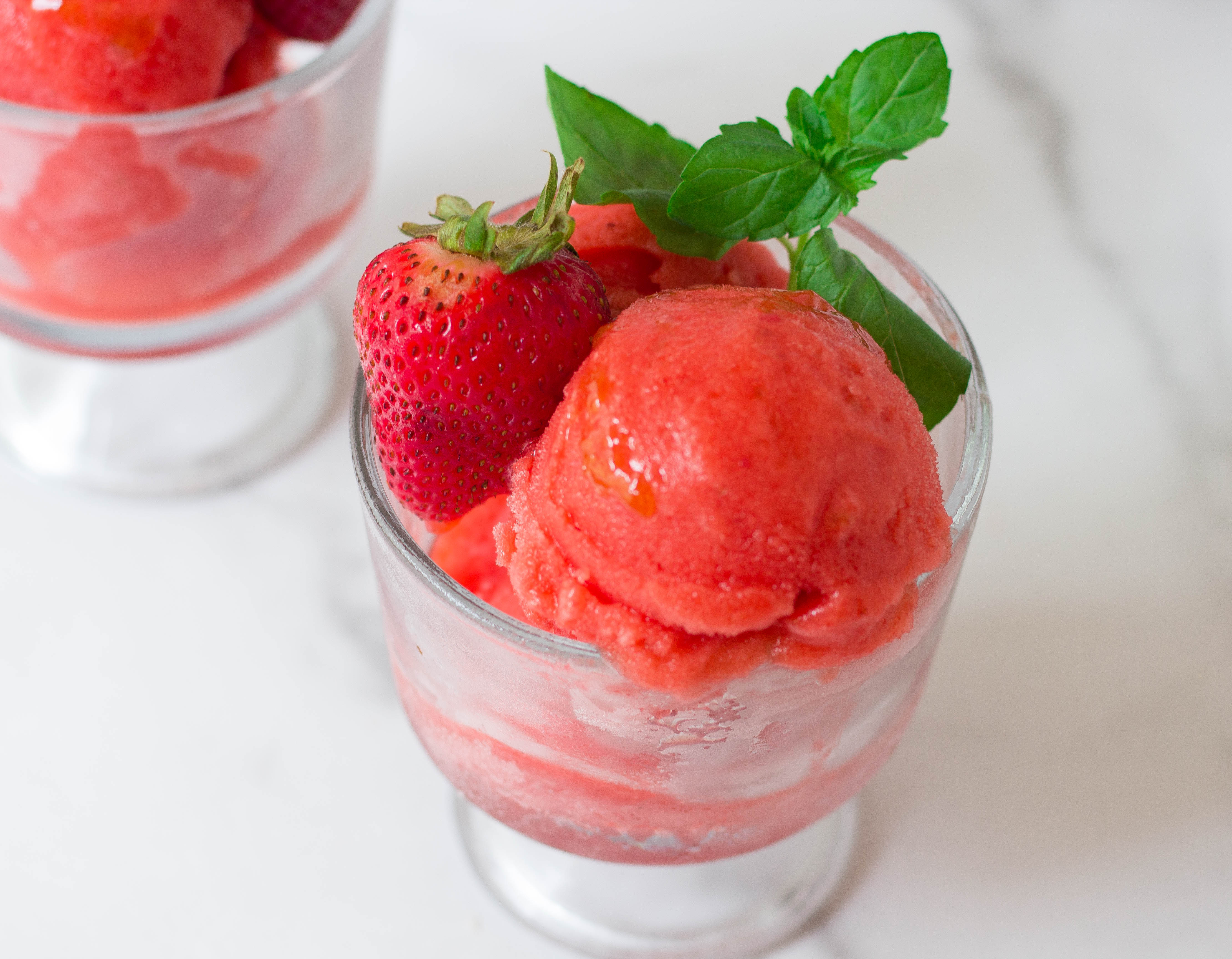 Strawberry Sorbet with Honey-Mint Glaze - G&amp;#39;day Soufflé